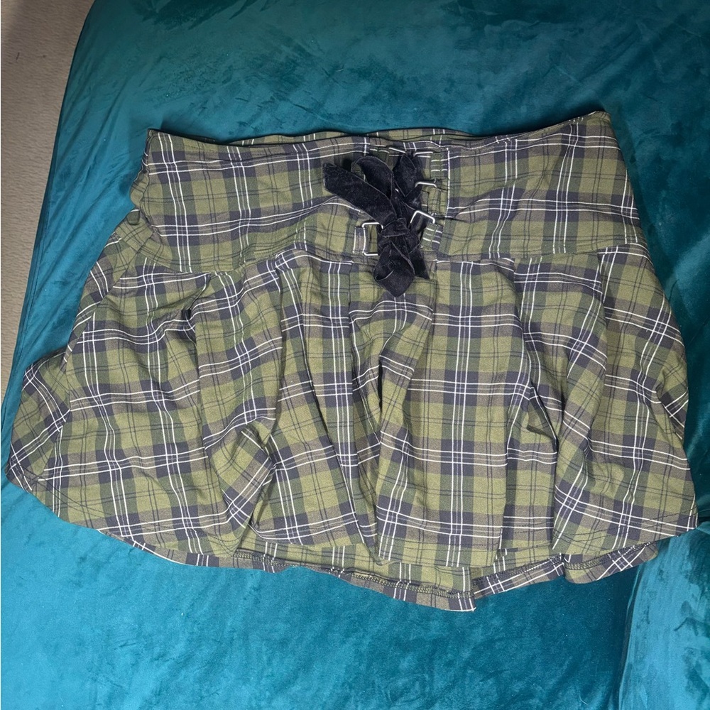 Killstar 3XL Plaid Mini Skirt with Lace-Up Detail